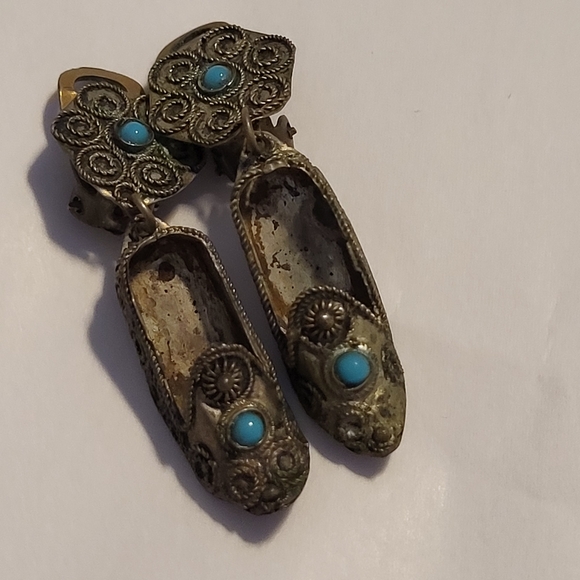 Vintage silver tone Persian Slipper clip on Earrings PRICE REDUCED!! - Picture 3 of 9